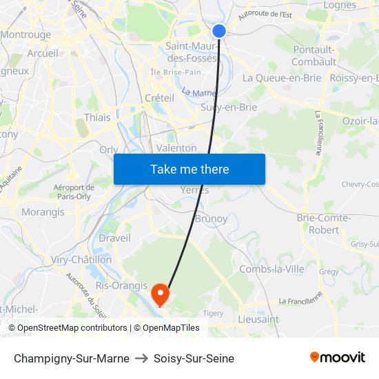 Champigny-Sur-Marne to Soisy-Sur-Seine map