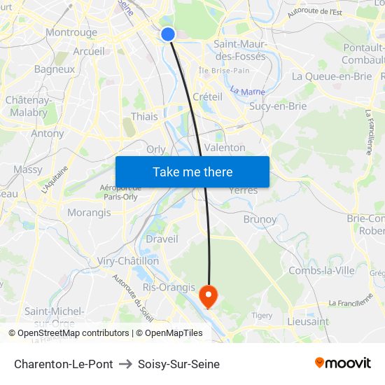 Charenton-Le-Pont to Soisy-Sur-Seine map