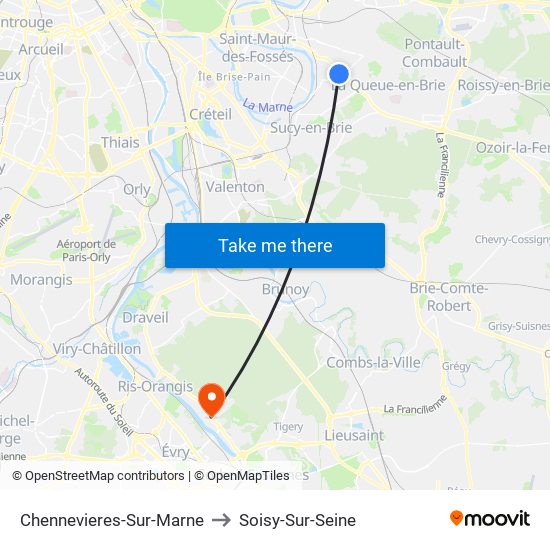 Chennevieres-Sur-Marne to Soisy-Sur-Seine map