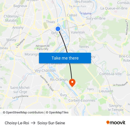 Choisy-Le-Roi to Soisy-Sur-Seine map