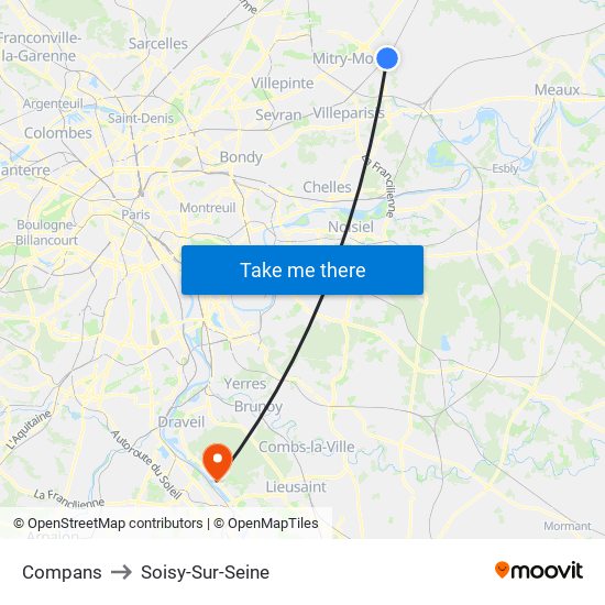 Compans to Soisy-Sur-Seine map