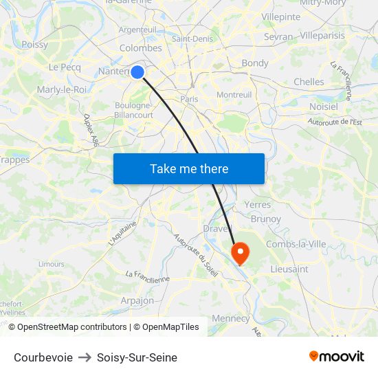 Courbevoie to Soisy-Sur-Seine map