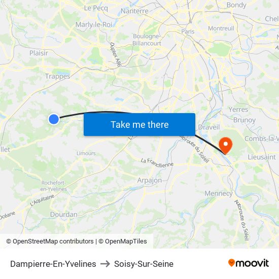 Dampierre-En-Yvelines to Soisy-Sur-Seine map