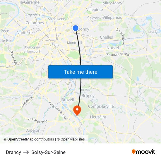Drancy to Soisy-Sur-Seine map