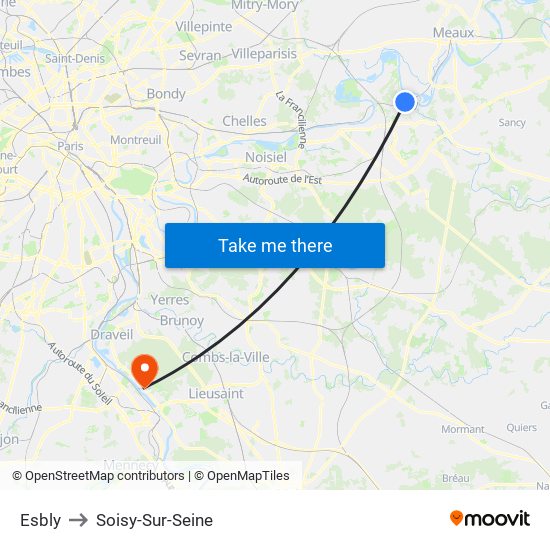 Esbly to Soisy-Sur-Seine map