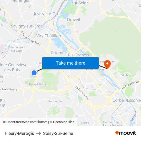 Fleury-Merogis to Soisy-Sur-Seine map