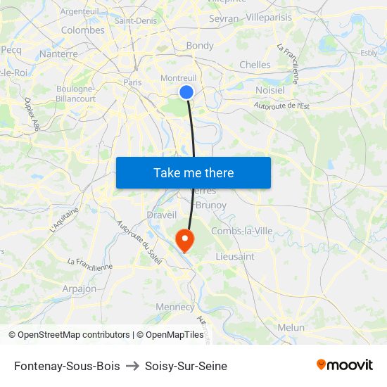 Fontenay-Sous-Bois to Soisy-Sur-Seine map