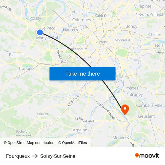 Fourqueux to Soisy-Sur-Seine map