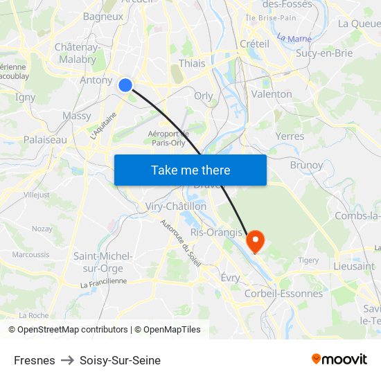 Fresnes to Soisy-Sur-Seine map
