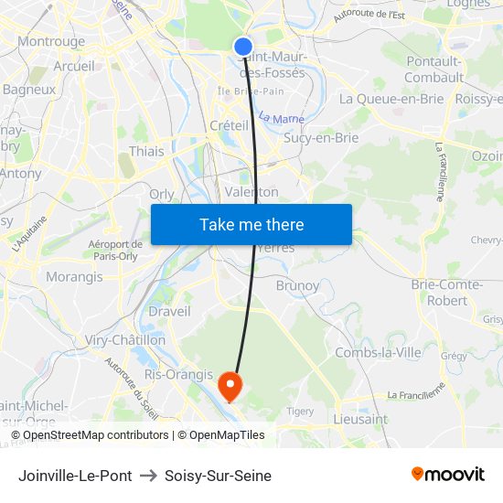 Joinville-Le-Pont to Soisy-Sur-Seine map