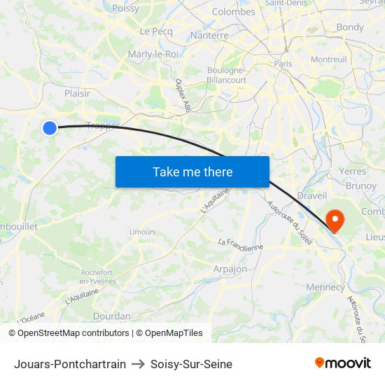 Jouars-Pontchartrain to Soisy-Sur-Seine map