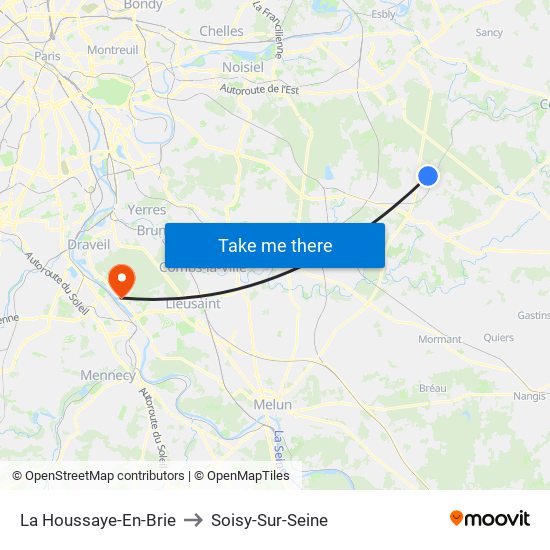 La Houssaye-En-Brie to Soisy-Sur-Seine map