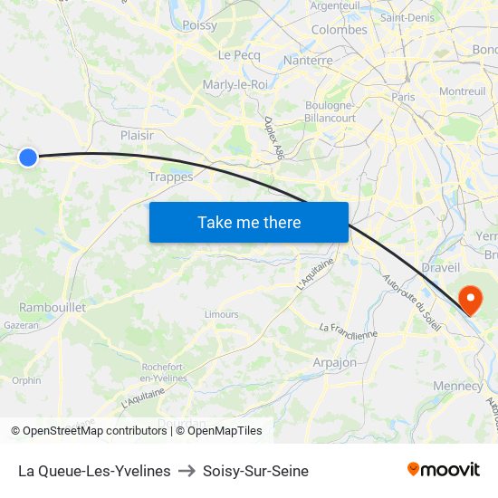 La Queue-Les-Yvelines to Soisy-Sur-Seine map