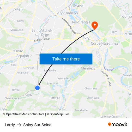 Lardy to Soisy-Sur-Seine map
