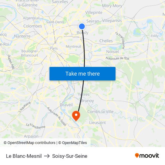 Le Blanc-Mesnil to Soisy-Sur-Seine map