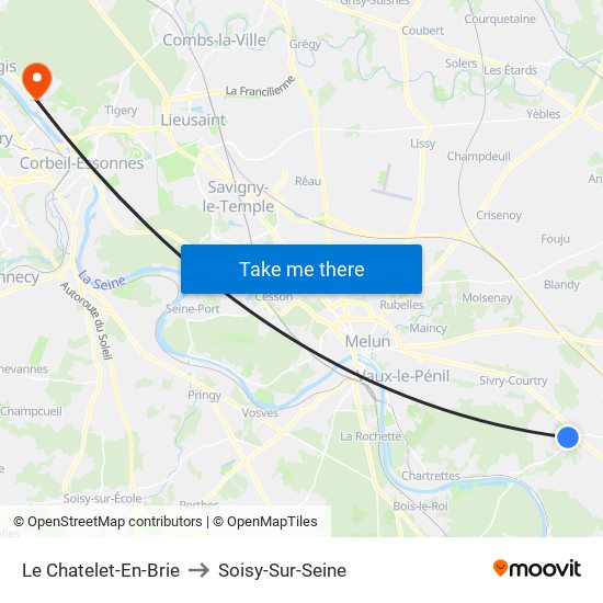 Le Chatelet-En-Brie to Soisy-Sur-Seine map