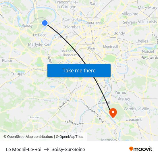 Le Mesnil-Le-Roi to Soisy-Sur-Seine map