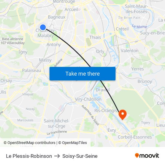 Le Plessis-Robinson to Soisy-Sur-Seine map