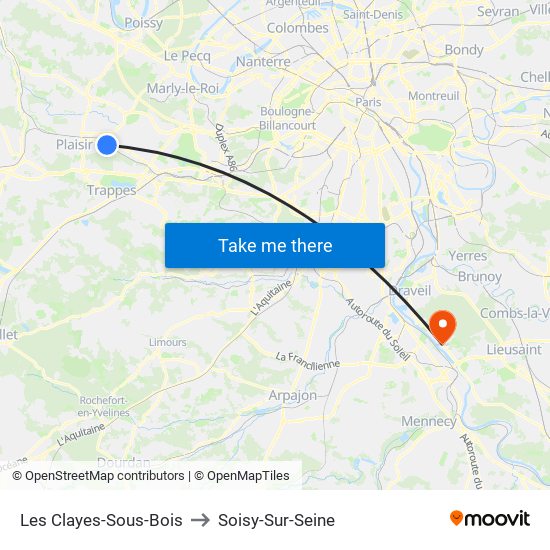 Les Clayes-Sous-Bois to Soisy-Sur-Seine map