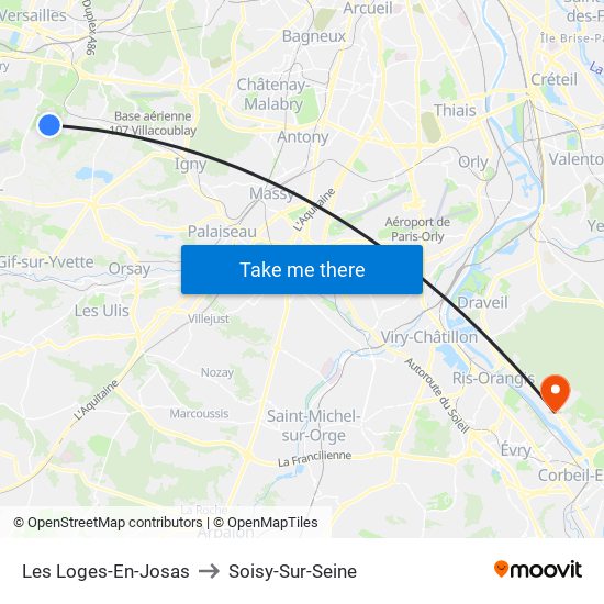 Les Loges-En-Josas to Soisy-Sur-Seine map