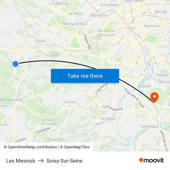 Les Mesnuls to Soisy-Sur-Seine map