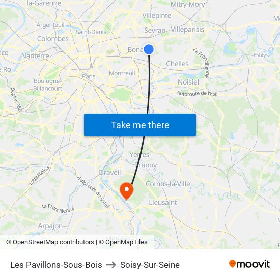 Les Pavillons-Sous-Bois to Soisy-Sur-Seine map