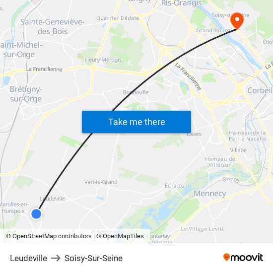 Leudeville to Soisy-Sur-Seine map