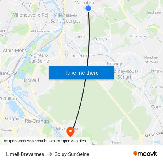 Limeil-Brevannes to Soisy-Sur-Seine map