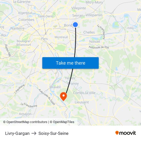 Livry-Gargan to Soisy-Sur-Seine map