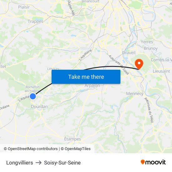 Longvilliers to Soisy-Sur-Seine map