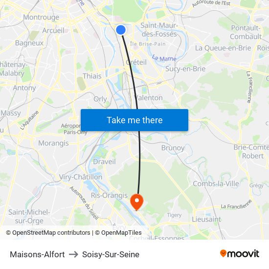 Maisons-Alfort to Soisy-Sur-Seine map