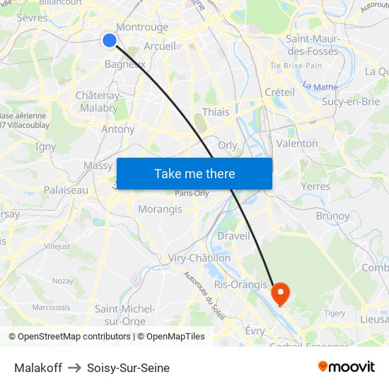 Malakoff to Soisy-Sur-Seine map