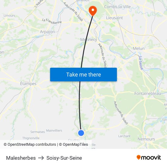 Malesherbes to Soisy-Sur-Seine map