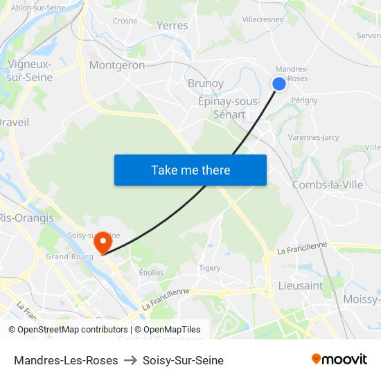 Mandres-Les-Roses to Soisy-Sur-Seine map