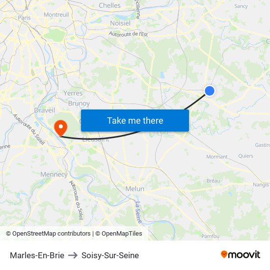 Marles-En-Brie to Soisy-Sur-Seine map