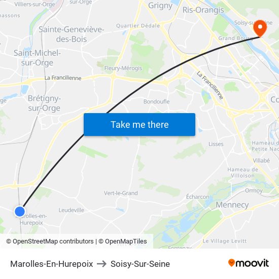 Marolles-En-Hurepoix to Soisy-Sur-Seine map