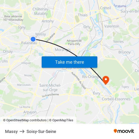 Massy to Soisy-Sur-Seine map