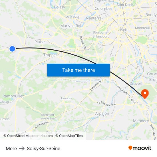Mere to Soisy-Sur-Seine map