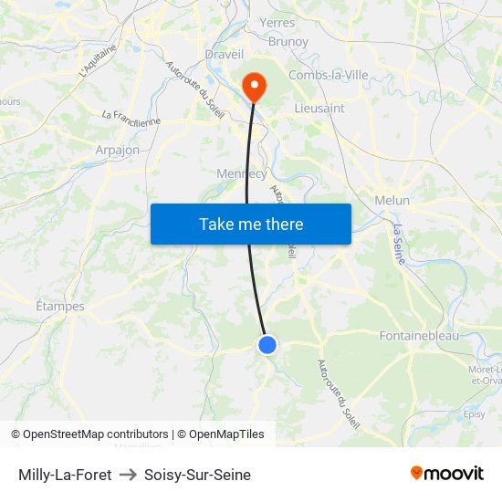 Milly-La-Foret to Soisy-Sur-Seine map