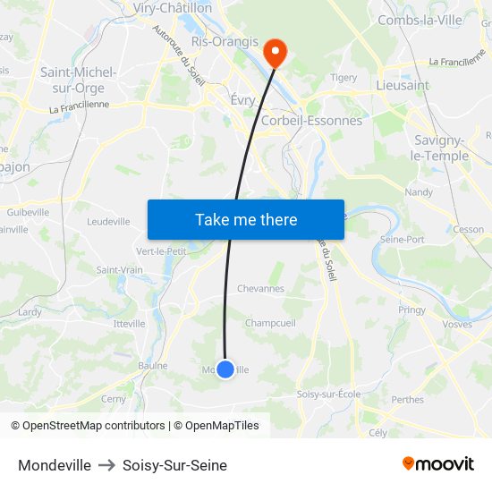 Mondeville to Soisy-Sur-Seine map