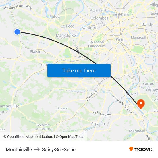 Montainville to Soisy-Sur-Seine map