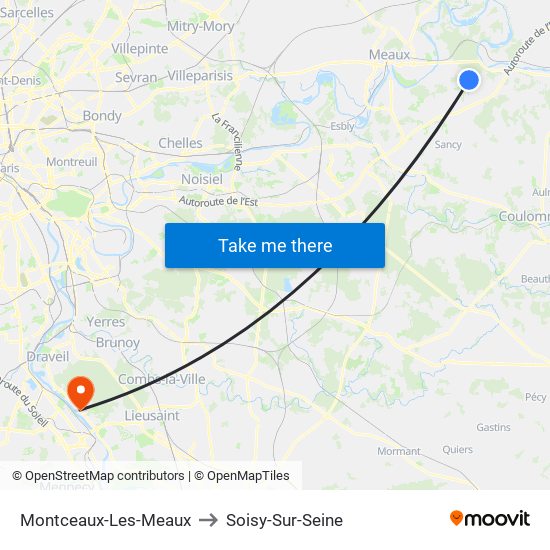 Montceaux-Les-Meaux to Soisy-Sur-Seine map