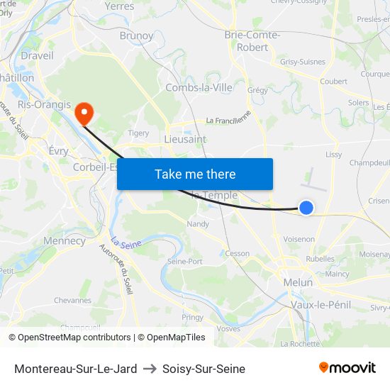 Montereau-Sur-Le-Jard to Soisy-Sur-Seine map