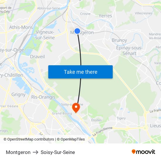 Montgeron to Soisy-Sur-Seine map