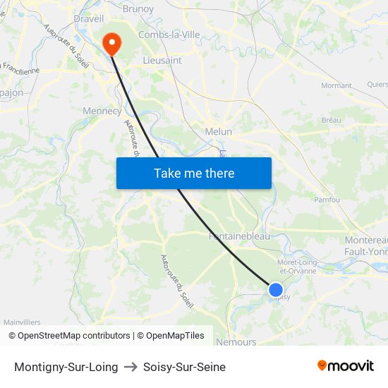 Montigny-Sur-Loing to Soisy-Sur-Seine map