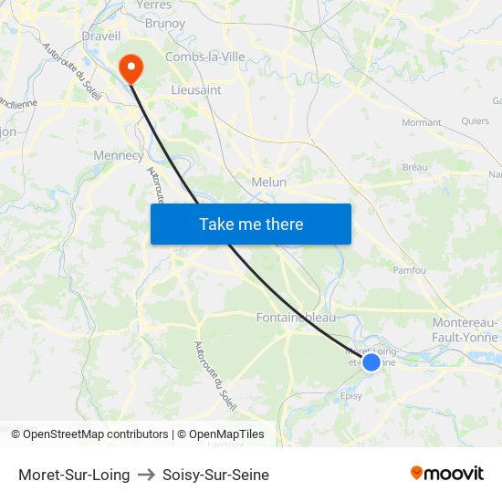 Moret-Sur-Loing to Soisy-Sur-Seine map