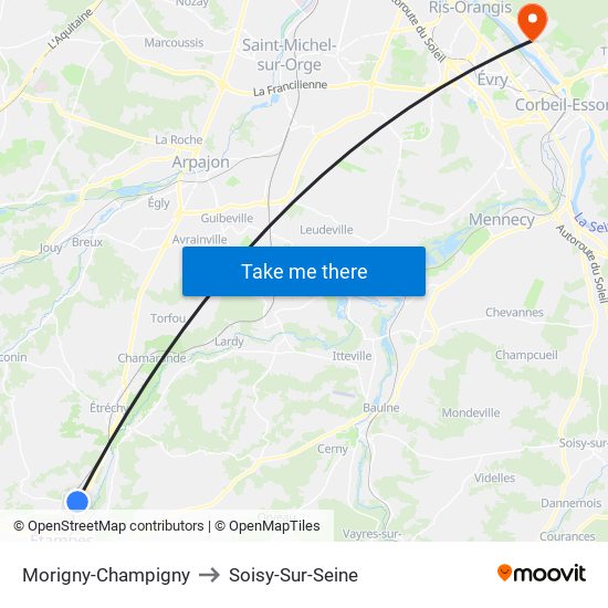Morigny-Champigny to Soisy-Sur-Seine map