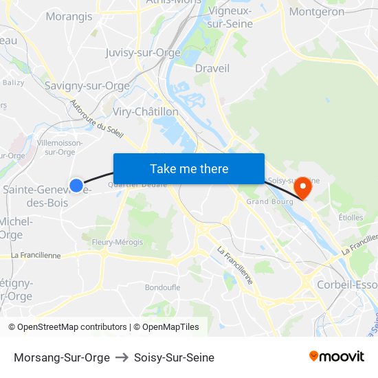 Morsang-Sur-Orge to Soisy-Sur-Seine map