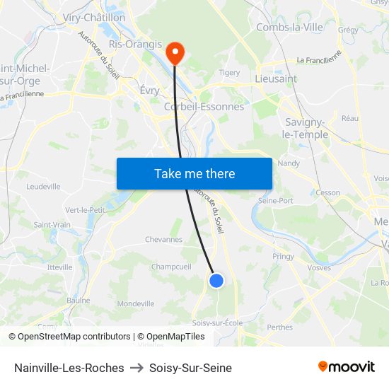 Nainville-Les-Roches to Soisy-Sur-Seine map