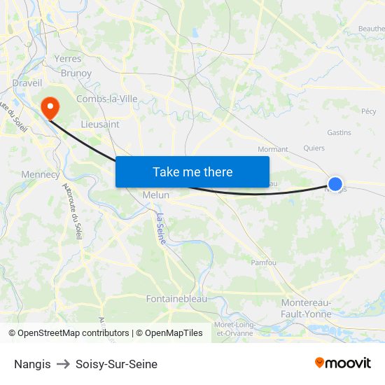 Nangis to Soisy-Sur-Seine map